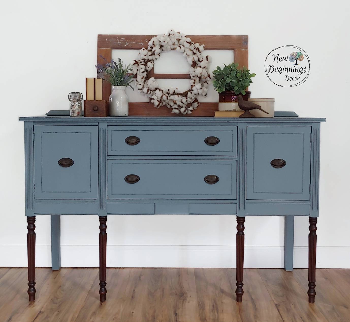 SOLD Example blue Painted Antique Vintage Sideboard