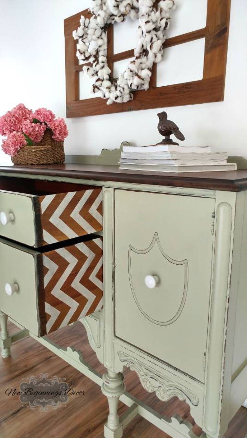 Sold Example.....Antique Buffet/Sideboard/Miss Mustard Seed Milk Paint Layla's Mint/Media Center/painted furniture/Entry Table image 4