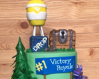 fondant cake topper fortnite inspired completely edible - fortnite drop cake