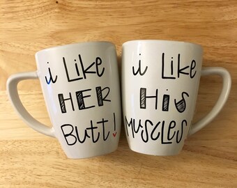 I Like Her Butt. I Like His Muscles. Mug Set. Relationship Mugs. Couple Mugs.