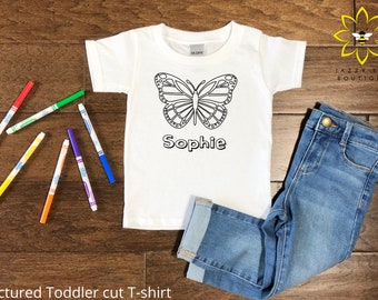 Custom Butterfly coloring shirt for kids, Color your own shirt, Personalized coloring shirt, Butterfly shirt, Personalized Butterfly tee