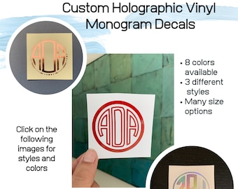 Holographische Monogramm Aufkleber - Vinyl-Monogramm-Aufkleber, Monogramm Aufkleber, Monogramm Becher Aufkleber, Monogramm Auto Aufkleber, personalisierte Monogramm Aufkleber