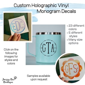 Holographic Monogram decal - vinyl monogram decal, monogram sticker, monogram tumbler decal, monogram car decal, personalized monogram decal