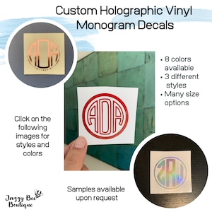 Holographic Monogram decal - vinyl monogram decal, monogram sticker, monogram tumbler decal, monogram car decal, personalized monogram decal