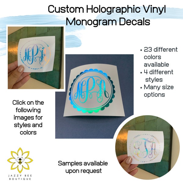 Holographic Monogram decal - vinyl monogram decal, monogram sticker, monogram tumbler decal, monogram car decal, personalized monogram decal