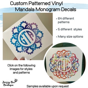 Patroon Mandala Monogram Vinyl sticker - Vinyl sticker, gepersonaliseerde sticker, monogram sticker, patroon mandala, tumbler sticker, aanpasbare sticker