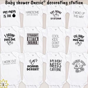 Baby Shower Onesie® Decorating Kit, Custom Iron-On transfers, Funny DIY Baby Clothes, DIY Baby Shower Activity, Bibs, Funny custom Onesies®
