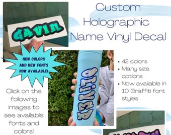 Decalque de vinil com nome estilo graffiti holográfico - decalque de vinil, decalque de vinil personalizado, decalque com seu nome, decalque personalizável, decalque de graffiti