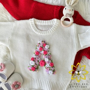 Personalized Hand Embroidered sweater, Custom Floral Initial baby sweater, Hand Embroidered toddler sweater, Hand Embroidered kids sweater