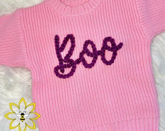 Boo Halloween handgeborduurde trui, Halloween-trui, peutertrui, handgeborduurde babytrui, Boo Halloween-truien voor kinderen