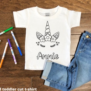 Camicia da colorare personalizzata Unicorno per bambini, Colora la tua camicia, camicia da colorare personalizzata, camicia Unicorno, maglietta personalizzata a maniche corte o lunghe