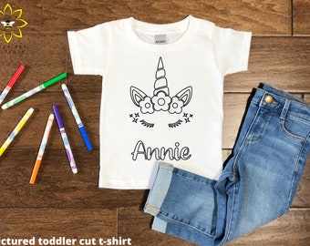 Custom Unicorn coloring shirt for kids, Color your own shirt, Personalized coloring shirt, Unicorn shirt, custom short or long sleeve tee