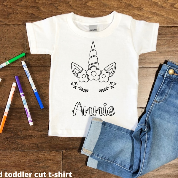 Custom Unicorn coloring shirt for kids, Color your own shirt, Personalized coloring shirt, Unicorn shirt, custom short or long sleeve tee