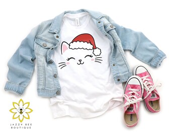 Santa Kitty Christmas shirt, Christmas shirt, Cat shirt, Holiday shirt for kids, Christmas graphic tee, Santa Cat tee, kids gift, Christmas