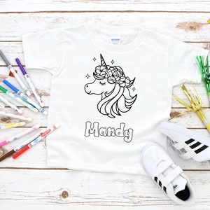 Custom Unicorn coloring shirt for kids, Color your own shirt, Personalized coloring shirt, Cute Unicorn shirt, Personalized Unicorn coloring