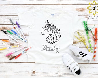 Custom Unicorn coloring shirt for kids, Color your own shirt, Personalized coloring shirt, Cute Unicorn shirt, Personalized Unicorn coloring