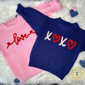 Hand Embroidered Valentine&#39;s Day sweater, Xoxo baby sweater, Hand Embroidered toddler sweater, Hand Embroidered kids sweater, Love sweater