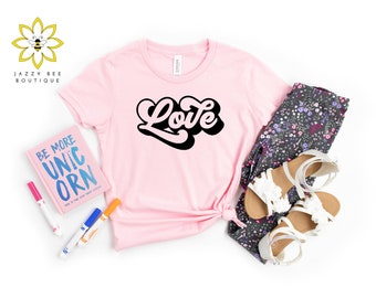 Chemise amour rétro pour enfants, chemise pour tout-petits, chemise pour enfants, chemise pour jeunes, chemise rétro pour la Saint-Valentin, chemise pour fille, t-shirt pour la Saint-Valentin, chemise rétro, amour