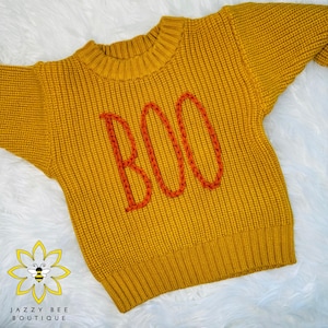 Maglione Boo Halloween ricamato a mano, maglione di Halloween, maglioni per bambini, maglione per neonati ricamato a mano, maglioni Boo Halloween per bambini