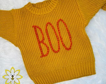 Boo Halloween handgeborduurde trui, Halloween-sweater, peutertruien, handgeborduurde babytrui, Boo Halloween-truien voor kinderen