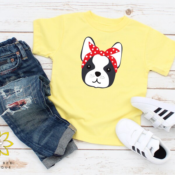 Frenchie mit Bandana-Shirt, Kinderhemd, Welpen-Shirt, Kleinkind-Shirt, Frenchie-Welpen-T-Shirt, Mädchen-Shirt, Jungen-Shirt, Kleinkind-T-Shirt, Hundeliebhaber