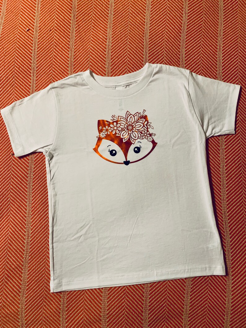 Cute Fox shirt, Toddler shirt, Kids shirt, Youth shirt, metallic design floral fox shirt, Girl's shirt, Floral fox tee, cute gift for kids image 3