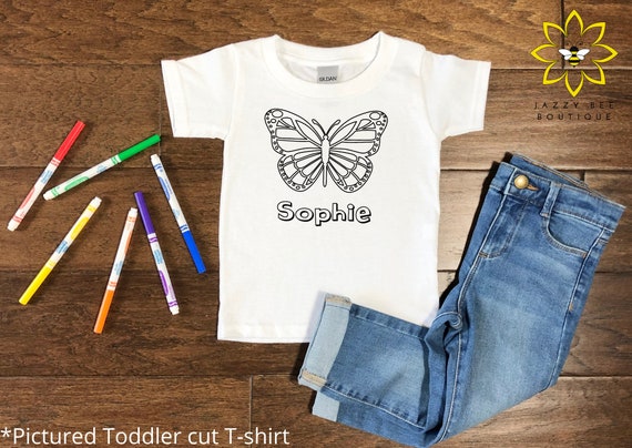 Custom Butterfly coloring shirt for kids, Color your own shirt, Personalized coloring shirt, Butterfly shirt, Personalized Butterfly tee