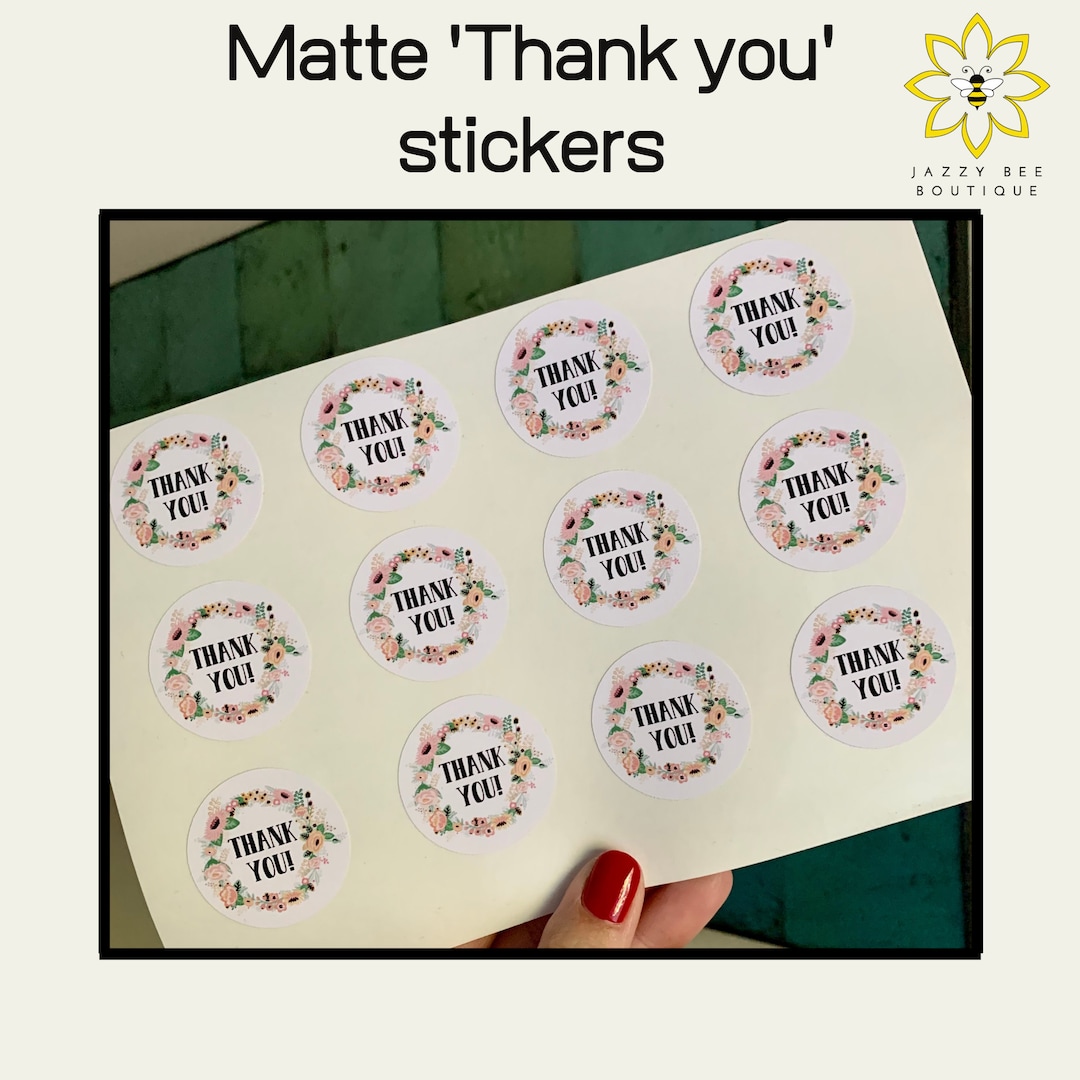 Floral Matte Thank You Stickers, Flower Thank You Stickers, Thank You ...