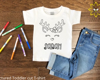 Custom Christmas Mistletoe Reindeer kids coloring shirt, Personalized coloring shirt, Christmas shirt, Reindeer coloring tee, Christmas tee