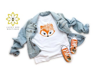 Cute Fox shirt, Toddler shirt, Kids shirt, Youth shirt, metallic design floral fox shirt, Girl's shirt, Floral fox tee, cute baby shirt