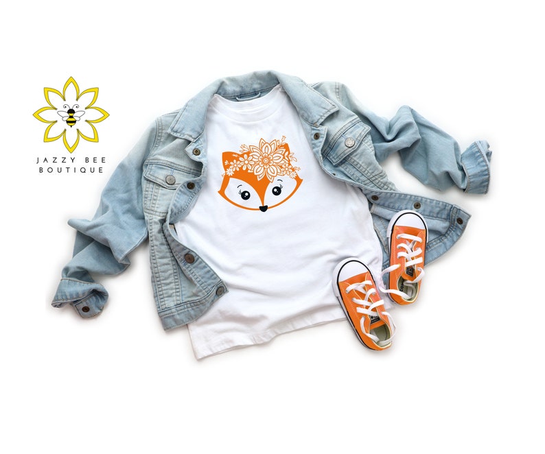 Cute Fox shirt, Toddler shirt, Kids shirt, Youth shirt, metallic design floral fox shirt, Girl's shirt, Floral fox tee, cute gift for kids image 1