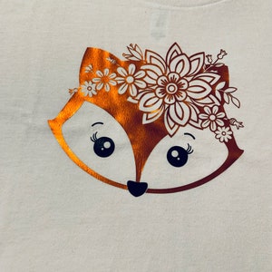 Cute Fox shirt, Toddler shirt, Kids shirt, Youth shirt, metallic design floral fox shirt, Girl's shirt, Floral fox tee, cute gift for kids image 4