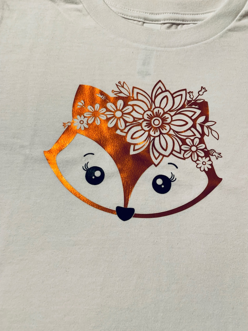 Cute Fox shirt, Toddler shirt, Kids shirt, Youth shirt, metallic design floral fox shirt, Girl's shirt, Floral fox tee, cute gift for kids image 4