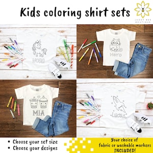 Custom set of coloring shirts for kids, Color your own shirt, Personalized coloring shirts, Birthday party activity, Personalized party tees