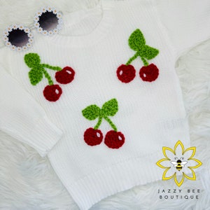 Hand Embroidered Cherry sweater, Custom Cherry design baby sweater, Hand Embroidered toddler sweater, Embroidered kids sweater with cherries