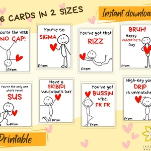 Afdrukbare kinderjargon Valentijnsdagkaarten, Funny Slang Tween Valentines, Teen Slang Valentines Cards, Class Valentine Cards, Boy Valentines