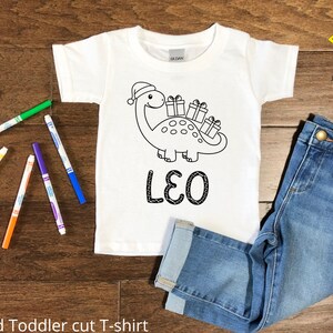 Custom Christmas Dinosaur kids coloring shirt, Personalized coloring shirt, Christmas shirt, Christmas gift Dino coloring tee, Christmas tee