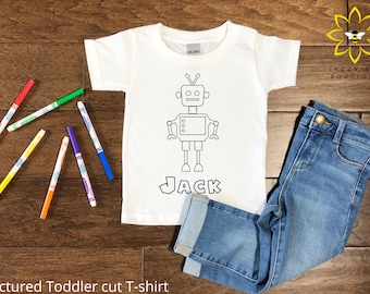 Custom Personalized Robot coloring shirt for kids, Color your own shirt, Personalized coloring shirt, Robot shirt, Personalized Robot tee