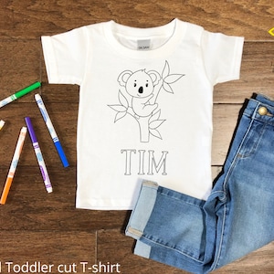 Custom Koala coloring shirt for kids, Color your own shirt, Kids coloring shirt, Cute Koala tee, kids stocking stuffer, gift for kids, tee