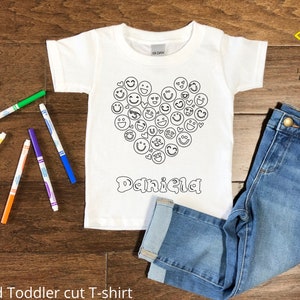 Custom Emoji Heart coloring shirt for kids, Color your own shirt, Personalized coloring shirt, Smiley face shirt, Personalized Emoji tee