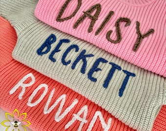 Personalized Hand Embroidered sweater, Custom name baby sweater, Hand Embroidered toddler name sweater, Hand Embroidered kids sweater