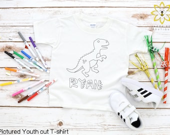 Custom Personalized Dinosaur coloring shirt for kids, Color your own shirt, Personalized coloring shirt, Dino shirt, Personalized T-Rex tee