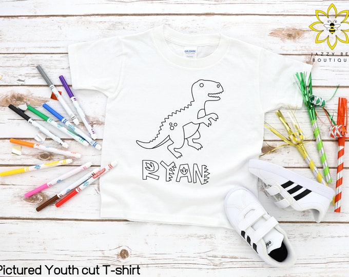 Custom Personalized Dinosaur Coloring Shirt for Kids, Color Your Own ...