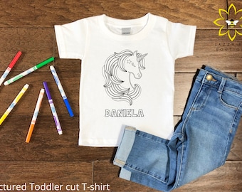 Custom Unicorn coloring shirt for kids, Color your own shirt, Personalized coloring shirt, Unicorn shirt, Personalized Unicorn coloring tee