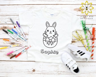 Custom Easter Bunny coloring tee, Bunny coloring shirt for kids, Color your Easter shirt, Personalized shirt, Easter Egg and Baby Bunny tee