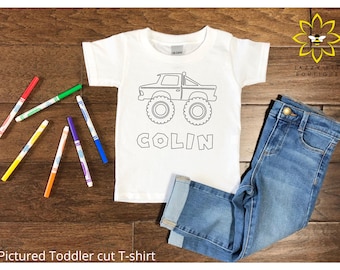 Custom Personalized Monster Truck coloring shirt for kids, Color your own shirt, Personalized coloring shirt, Personalized Monster Truck tee
