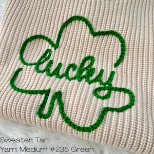 Hand Embroidered St. Patrick's Day Lucky Clover sweater, Baby sweater, Embroidered toddler sweater, Kids sweater, Lucky Clover Kids sweater image 2