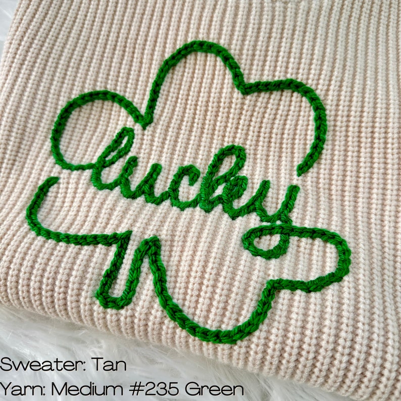 Hand Embroidered St. Patrick's Day Lucky Clover sweater, Baby sweater, Embroidered toddler sweater, Kids sweater, Lucky Clover Kids sweater image 2