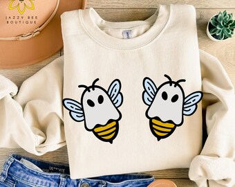 Boo Bienen Sweatshirt, Geist Bienen Halloween Pullover, Halloween Sweatshirt für Frauen Pullover, Trendy Halloween Boo Bees Sweatshirt für Frauen