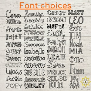 May include: A list of names in different fonts, including Cora, Annika, Casey, Matt, Nika, Sophie, Bella, Leo, Annie, Adalee, Marta, Eva, Haley, Daniela, Willow, Emily, Tim, Ryan, Gemma, Evelyn, Noah, Luna, Isabella, Sarah, Mia, Owen, Madeline, Leah, Otto, Oliver, Vincent, Liam, Lucas, Giselle, Felix, Finn, Justin, Maverick, Chloe, Ivy, Zoey, Wesley, Ellie, and Ada.